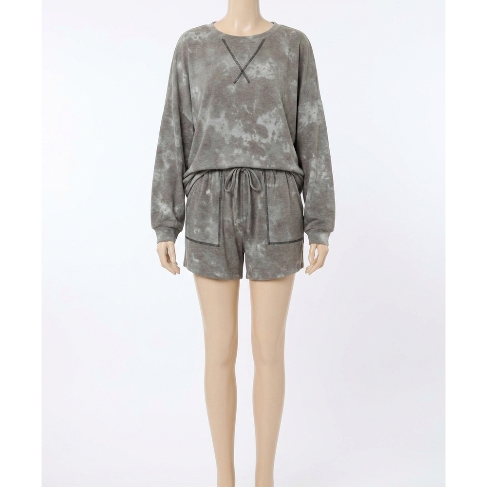 NEW ZENANA tie dye oversized pullover and shorts set in charcoal
